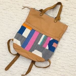 Hawks and Doves Tapestry Colorful Patterned Leather Backpack Zip Top